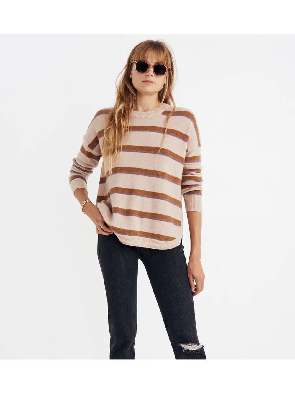 MADEWELL Westlake Wool Blend Striped Pullover Sweater in Coziest Yarn // XS